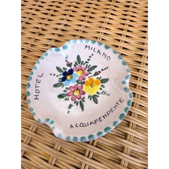 Vintage 60's Italian Art Pottery Milano Hotel Floral Ash Tray - Picture 3 of 8